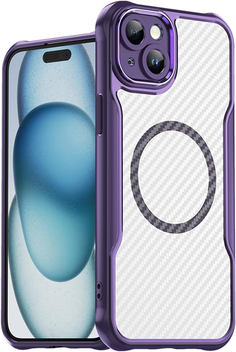 Magnetic carbon fibre case for iPhone 15 Plus, support wireless charging, carbon fibre shockproof slim case Black