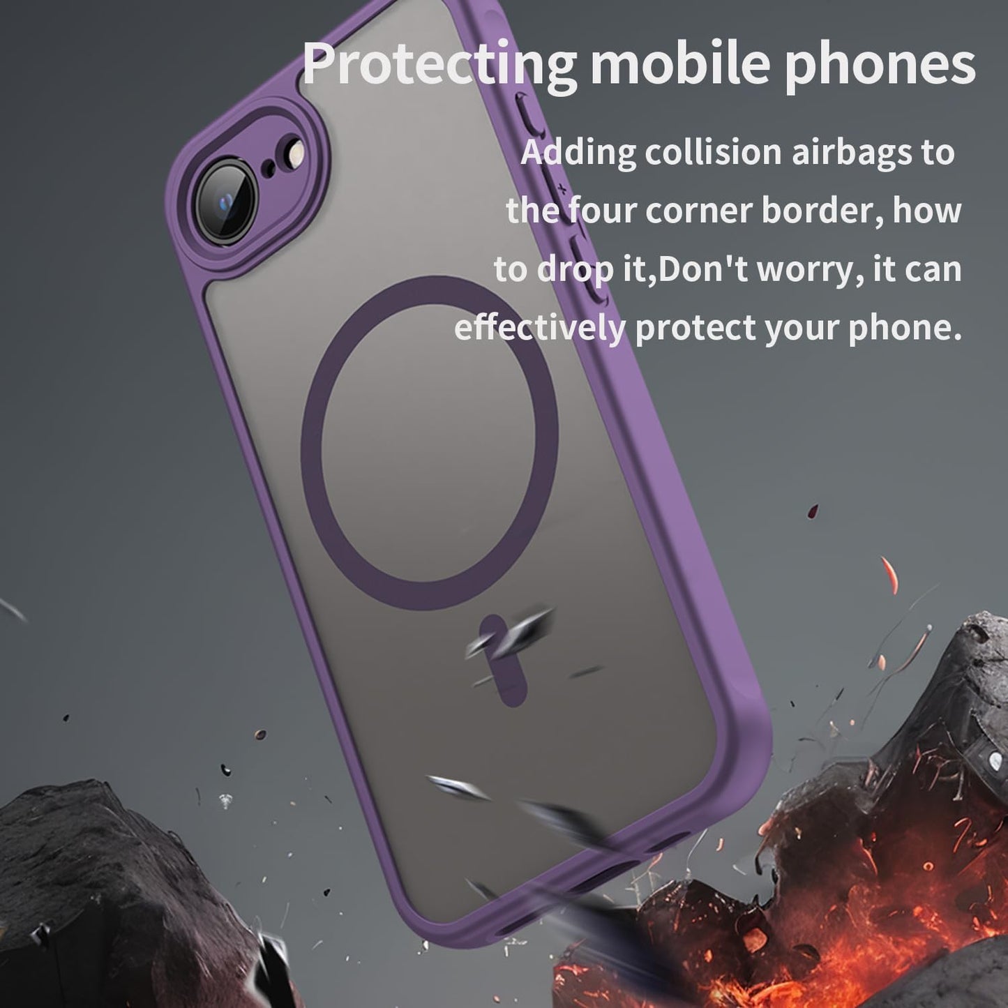 Magnetic translucent case for iPhone 16E, supports wireless charging, Shockproof slim protective case for iPhone 16E Shock-resistant slim case Purple