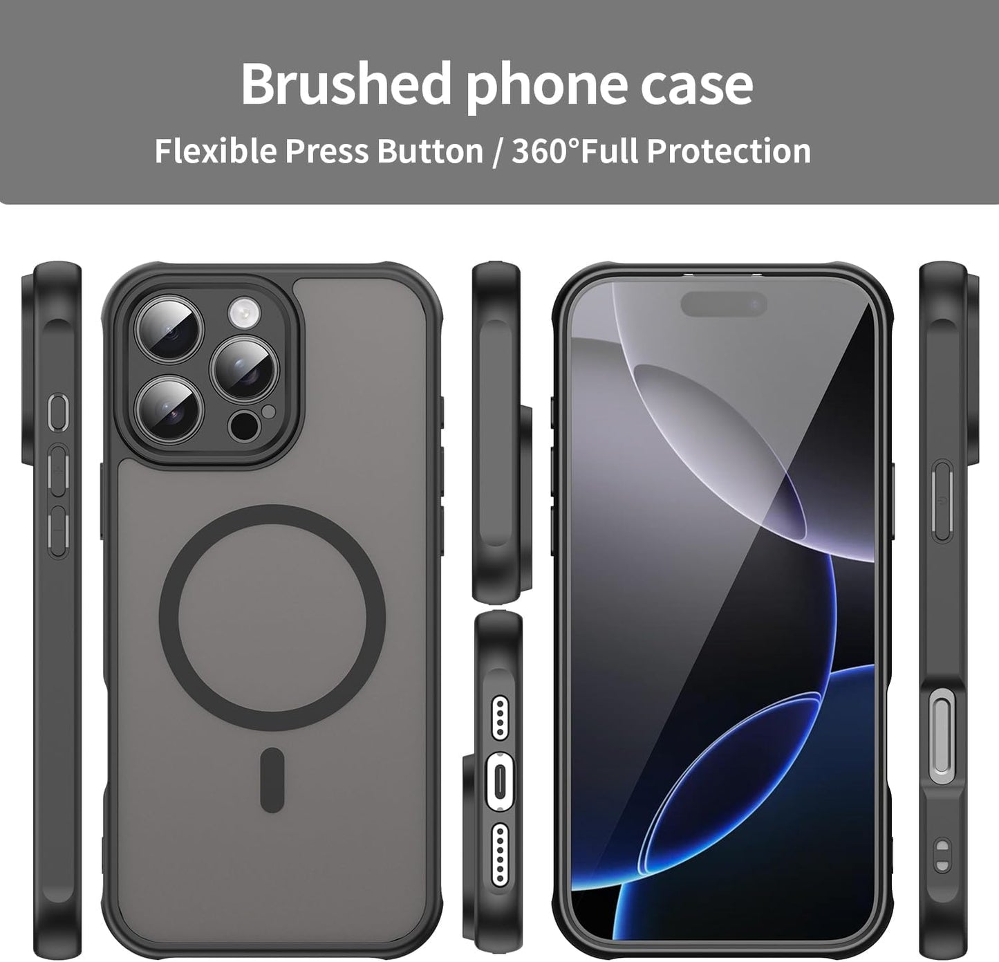 Magnetic translucent case for iPhone 16 Pro max, supports wireless charging, Shockproof slim protective case for iPhone 16 Pro max Shock-resistant slim case Blue