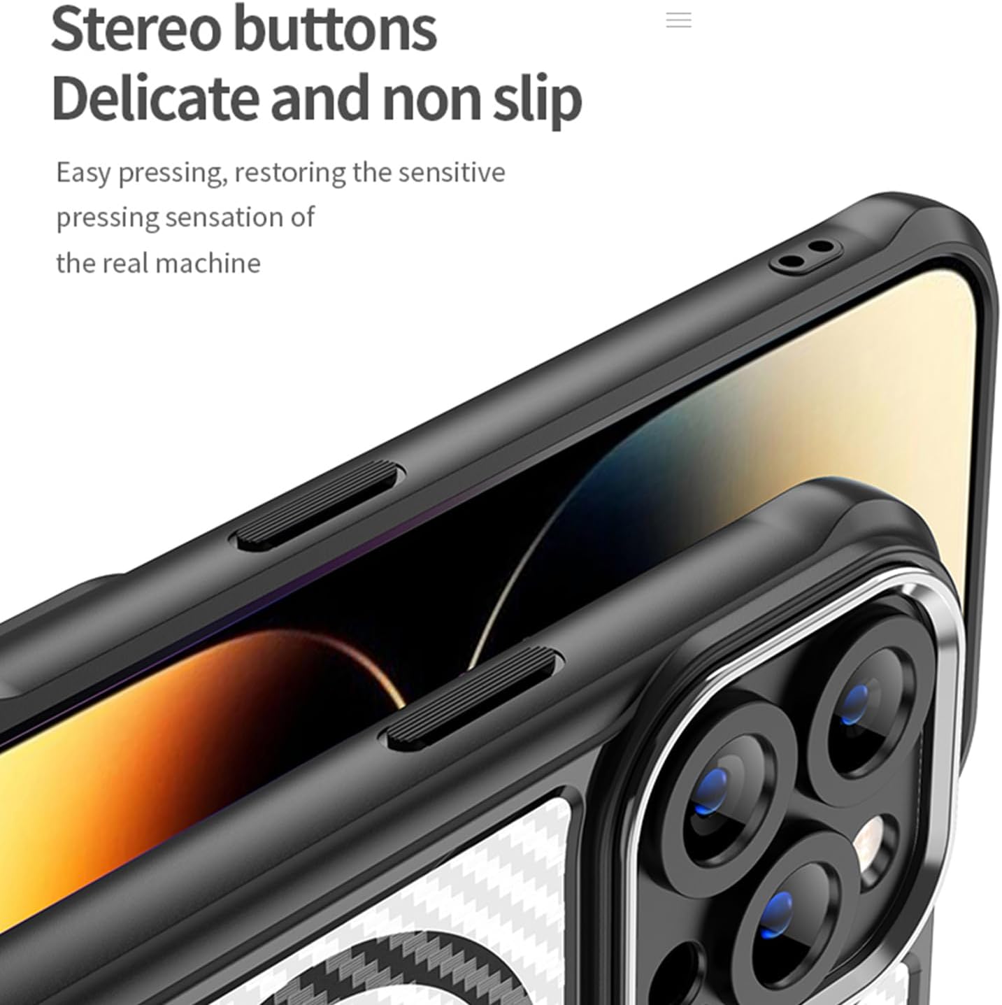 Magnetic carbon fibre case for iPhone 14 Pro, support wireless charging, carbon fibre shockproof slim case Black