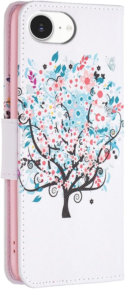 Painted phone case for iPhone 16E, magnetic closure wallet case, multiple card slots, wallet, flip cover, shockproof protection