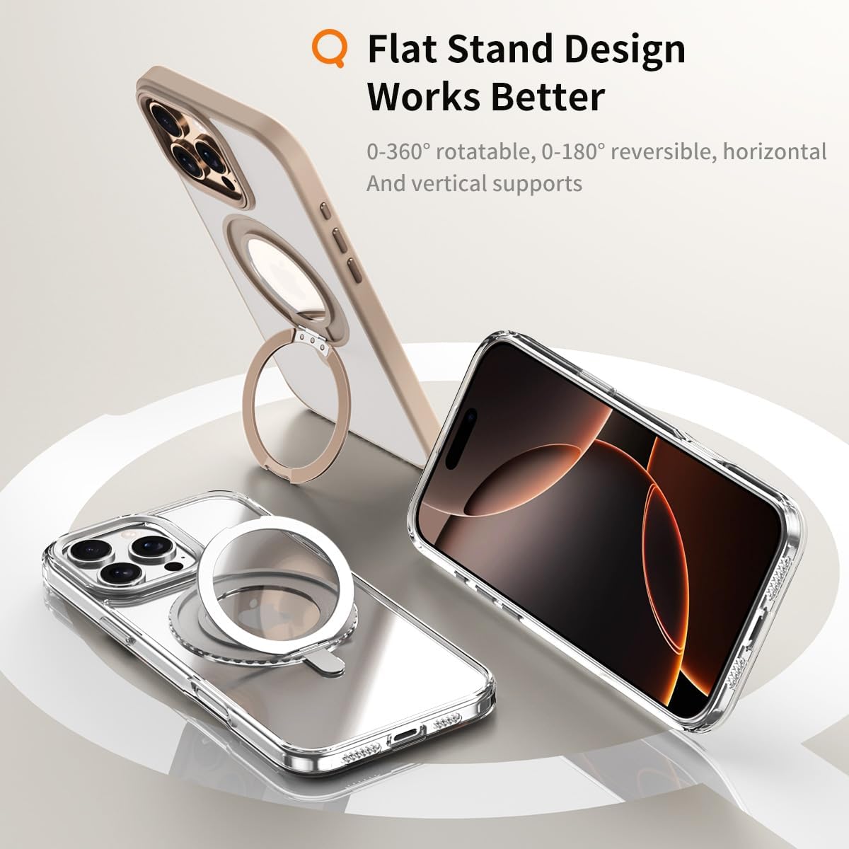 Magnetic transparent mobile phone case for iPhone 16 Pro max, supports wireless charging, damping 360° magnetic bracket two-in-one, military-grade drop protection, car-mounted magnetic suction