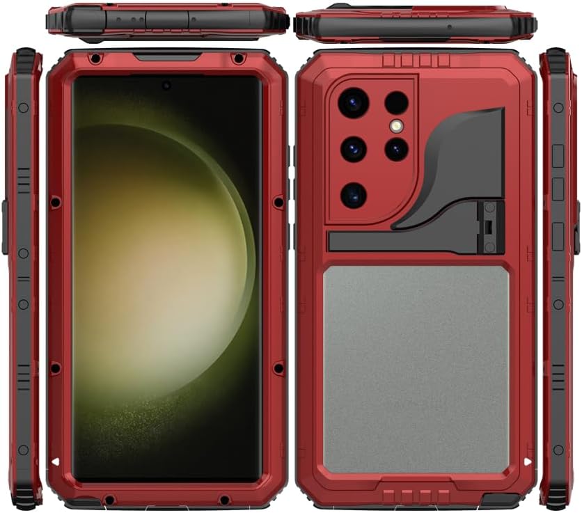 iTape Case for Samsung Galaxy S23 Ultra, 360° Waterproof IP68 Shockproof Hard Shell Metal Military Heavy Duty Rugged Protective Case for Samsung Galaxy S23 Ultra Magnetic Wireless Charging Red