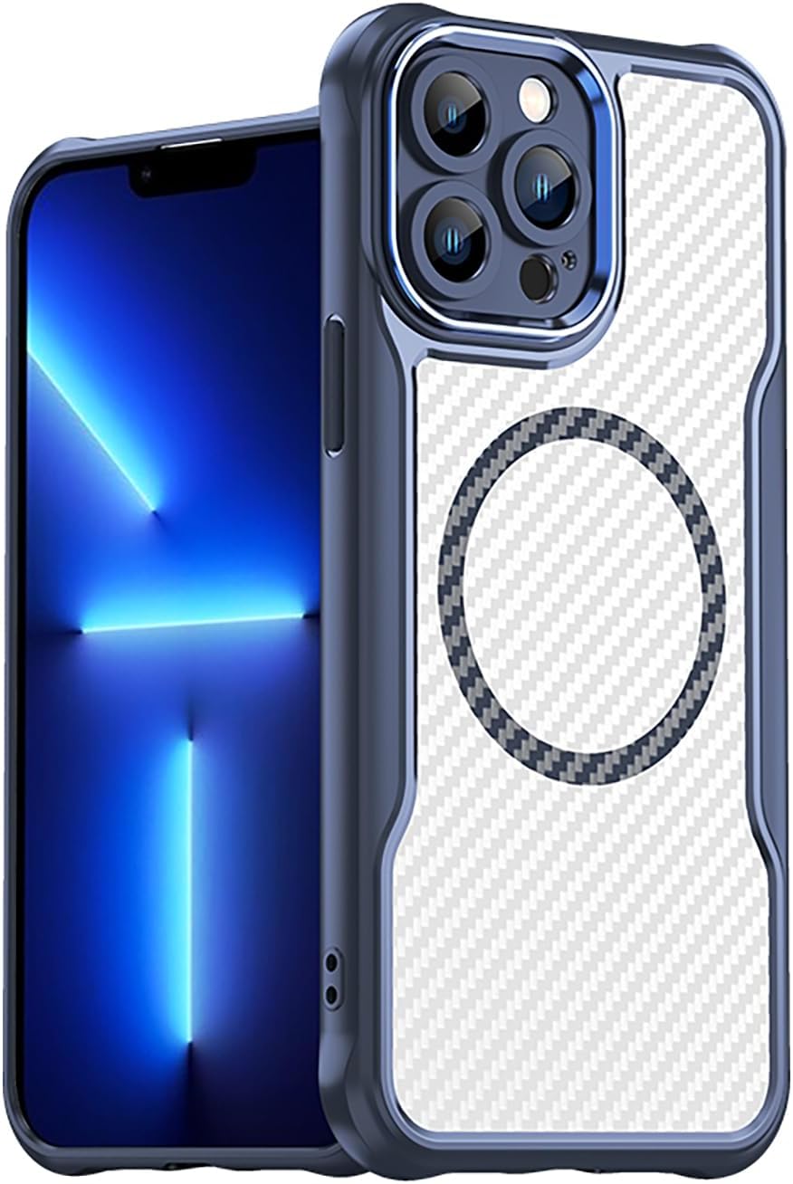 Magnetic carbon fibre case for iPhone 13 Pro max, support wireless charging, carbon fibre shockproof slim case Black