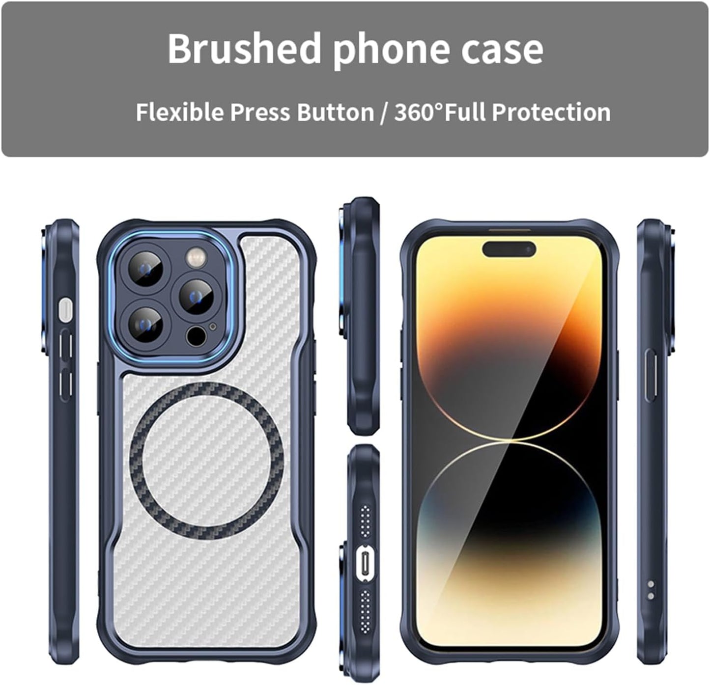 Magnetic carbon fibre case for iPhone 14 Pro, support wireless charging, carbon fibre shockproof slim case Black