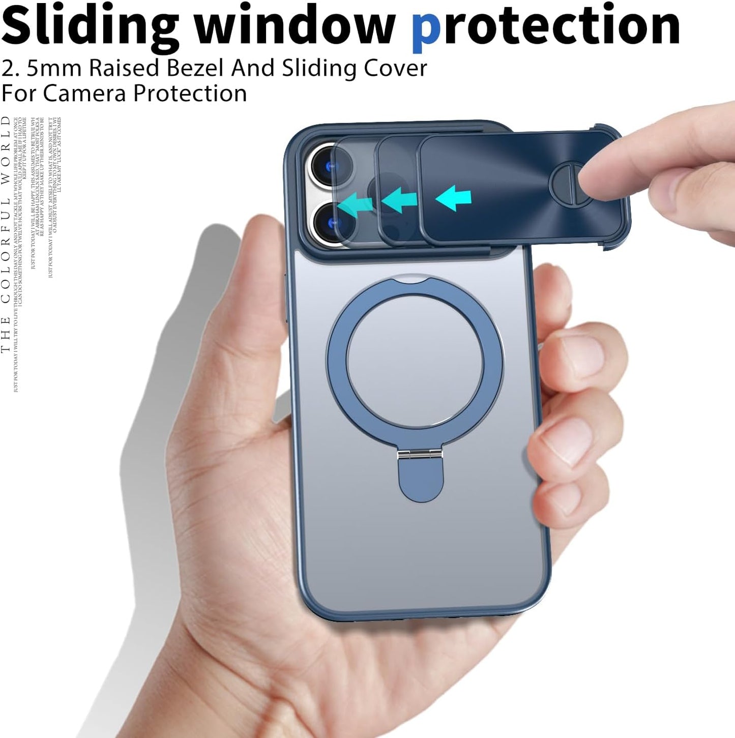 Magnetic mobile phone case for iPhone 15 Pro max, 360° rotating bracket supports wireless charging, camera sliding window protection, shockproof ultra-thin shell