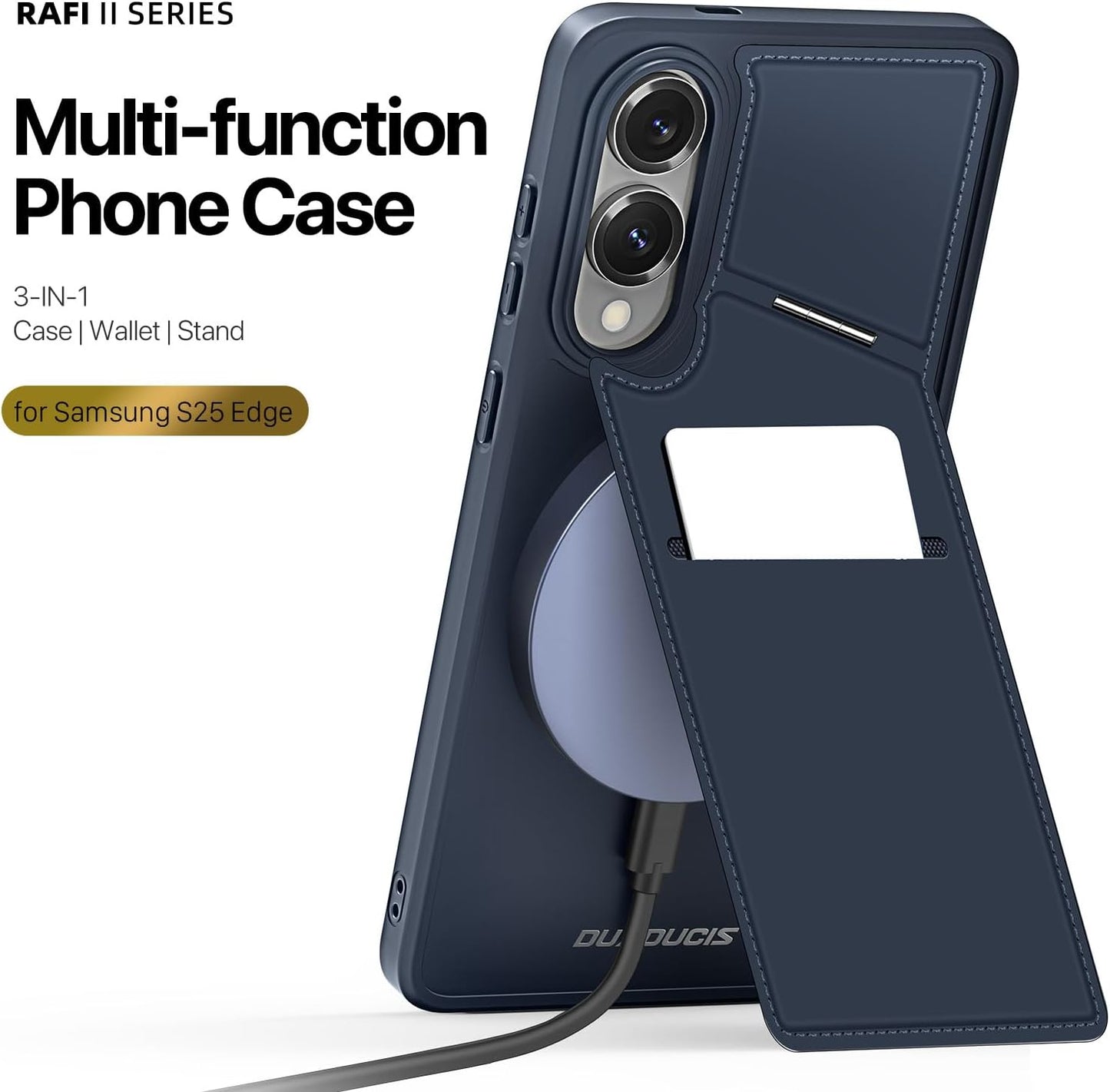 iTape 3 in 1 Magnetic Holder Phone Case for Samsung Galaxy S25 Edge, Wireless Charging Dual Card Phone Case Compatible with Samsung Galaxy S25 Edge RFID anti-theft card Purple