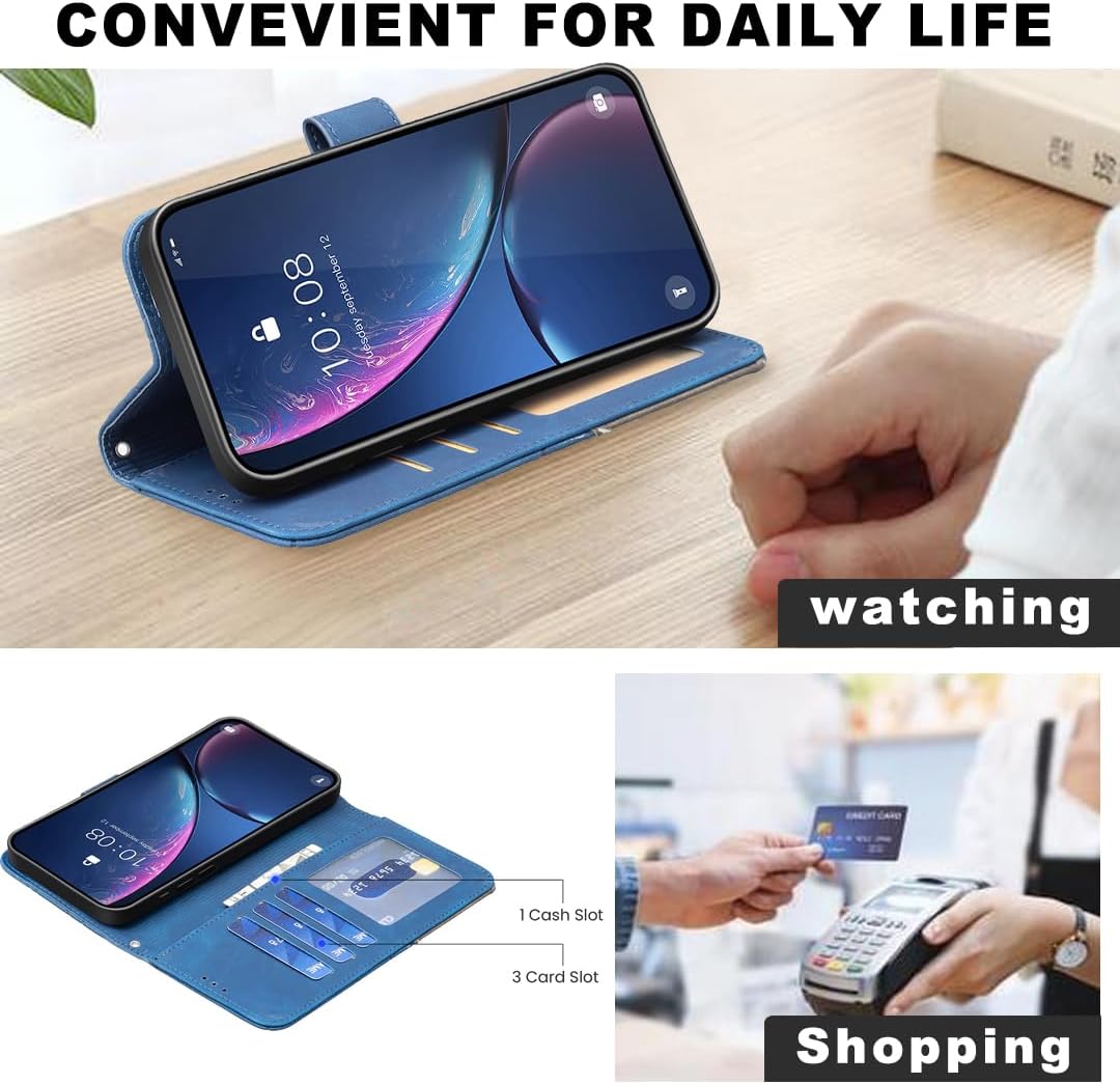 Denim pebbled phone case for iPhone 16E, magnetic buckle wallet case, flip-top stand for shock protection Red