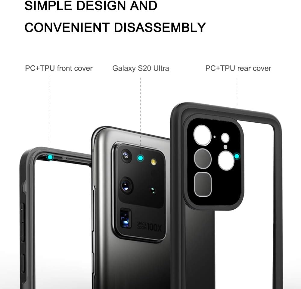 Samsung Galaxy S20 Ultra waterproof phone case, all-inclusive case, built-in screen protection 360° full body heavy duty shockproof IP68 underwater phone case for Galaxy S20 Ultra, free lanyard