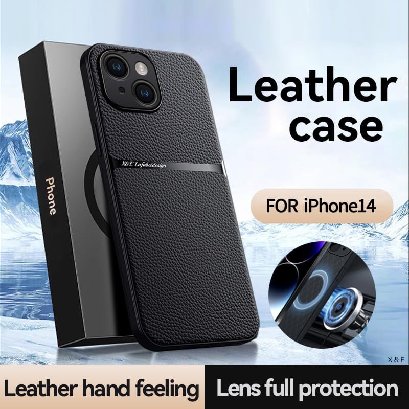 Leather phone case suitable for iPhone 14, soft touch, shockproof, dustproof, anti-slip phone case magnetic car mount Support wireless charging navy