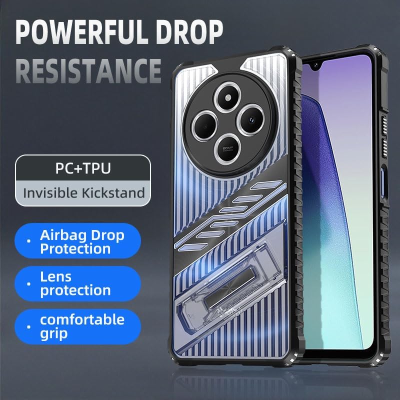 iTape Four-corner airbag anti-fall mobile phone case suitable for Xiaomi Redmi 14C, invisible folding bracket, suitable for Xiaomi Redmi 14C Blue