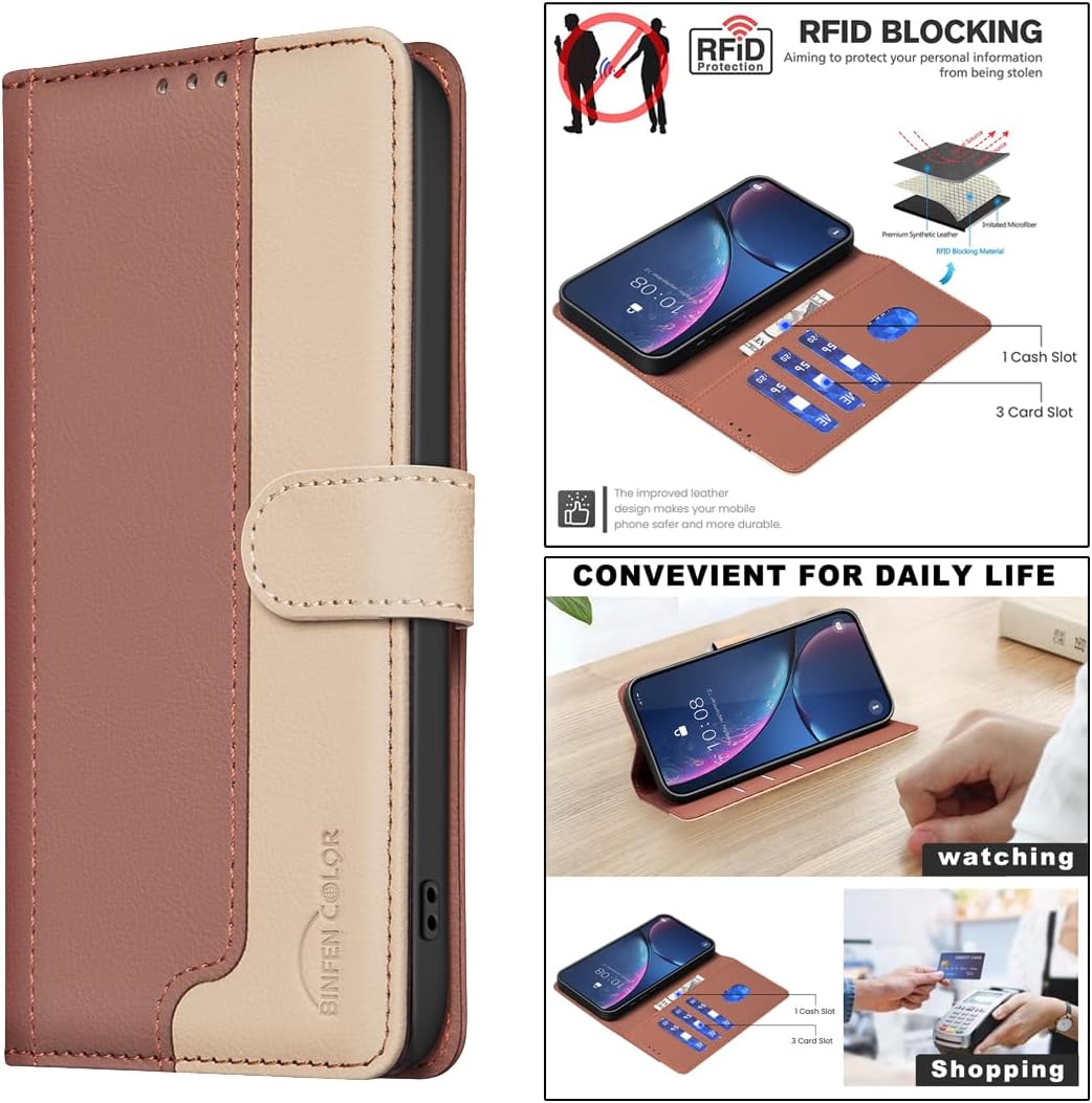 iTape Colorblock Wallet Phone Case for Samsung Galaxy S25 Edge, Wallet Phone Case (RFID Anti-theft Swipe) Flip Stand, Credit Card Slot Wallet Blue