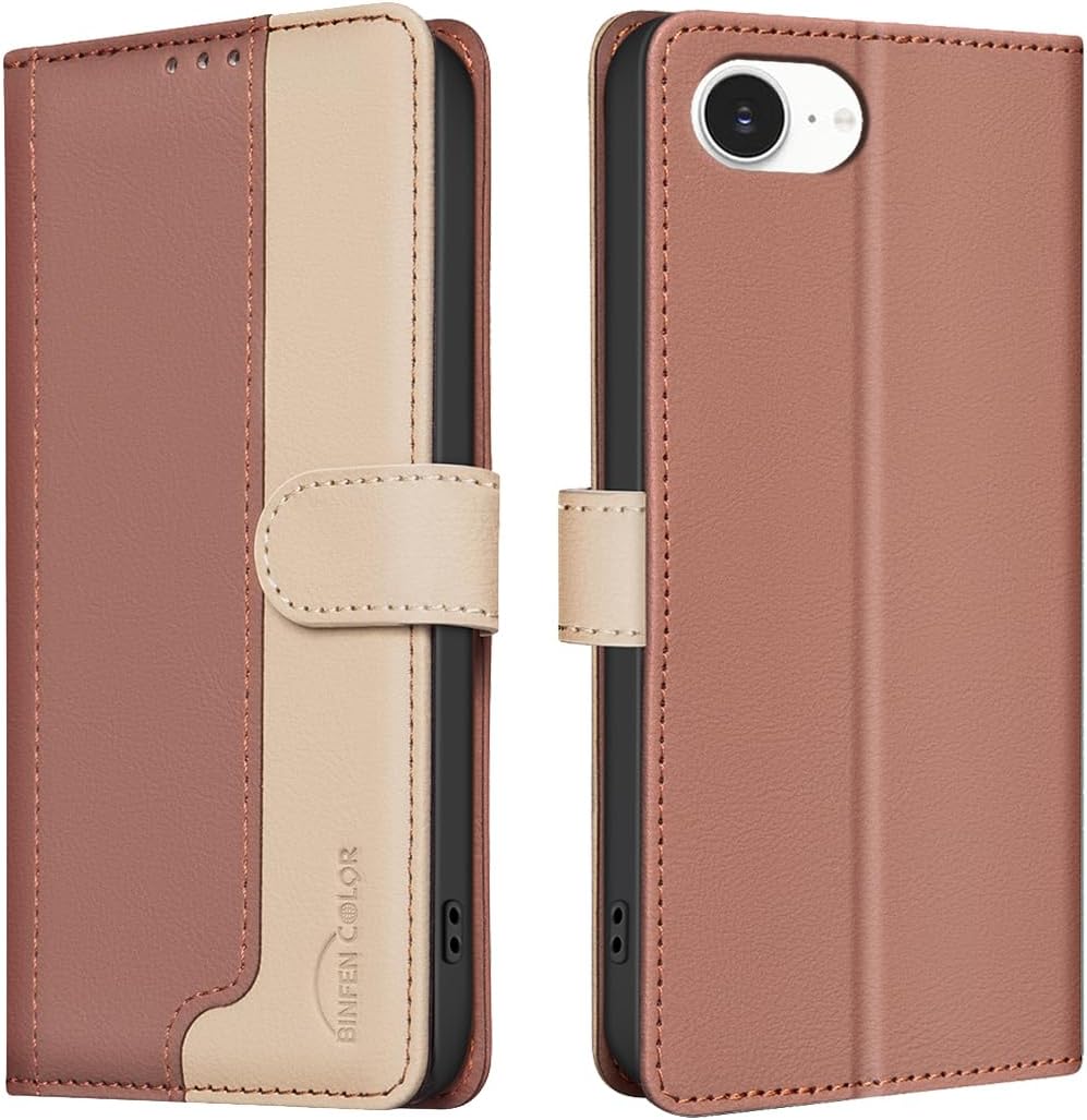Colorblock Wallet Phone Case for iPhone 16E, Wallet Phone Case (RFID Anti-theft Swipe) Flip Stand, Credit Card Slot Wallet Black