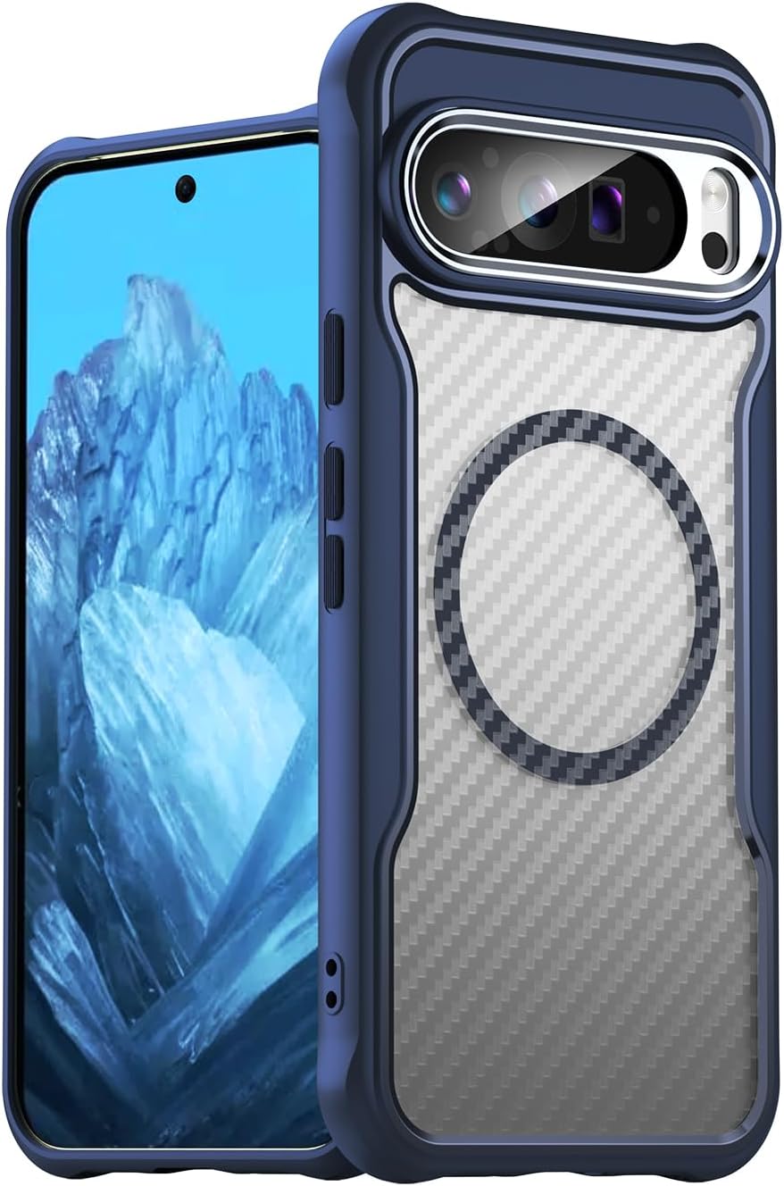 iTape Magnetic carbon fibre case for Google Pixel 9 Pro XL 5G, support wireless charging, carbon fibre shockproof slim case Green