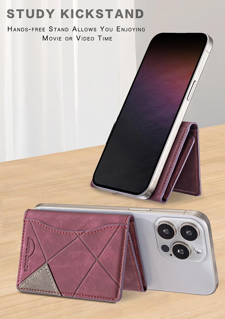 iTape Leather Magnetic Phone Wallet Compatible with Various Phone Models Android and iOS, Ultra-thin Trifold Wallet Card Holder Flip Stand Purple