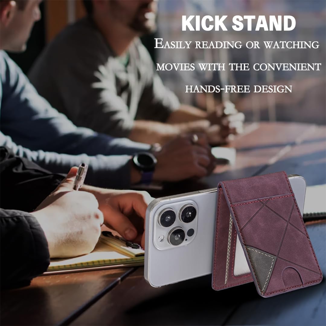 iTape Leather Magnetic Phone Wallet Compatible with Various Phone Models Android and iOS, Magnetic card holder with vertical prism Ultra-thin Trifold Wallet Card Holder Flip Stand Red