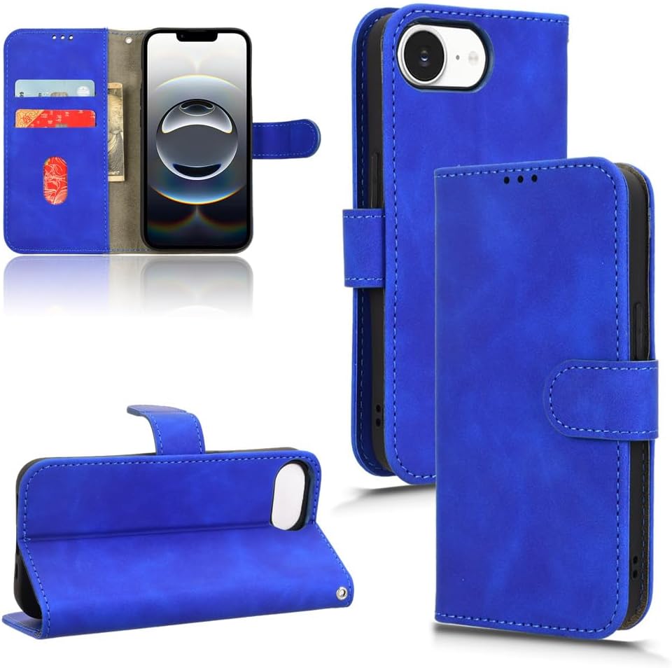 Mobile phone case compatible with iPhone 16E. Soft touch flip holder credit card slot wallet phone case, shockproof and drop-proof Green
