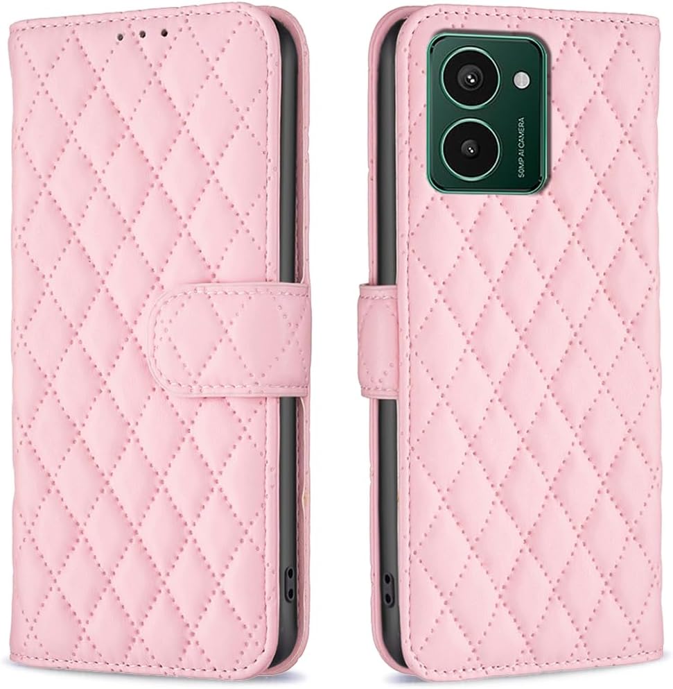 iTape Diamond Wallet Case for HMD Pulse Plus, Magnetic Snap Wallet Case, Flip-Stand for Shockproof Protection Pink