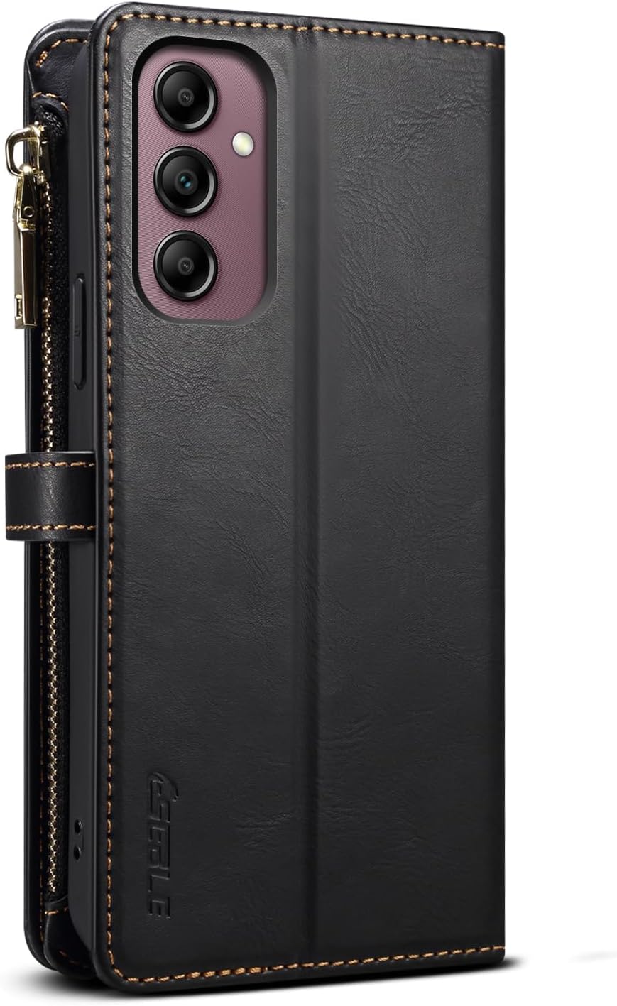 iTape Wallet case for Samsung Galaxy A55-5G, card slot photo frame flip stand phone protective case (RFID anti-theft brush) with wrist strap, cross-body strap Black