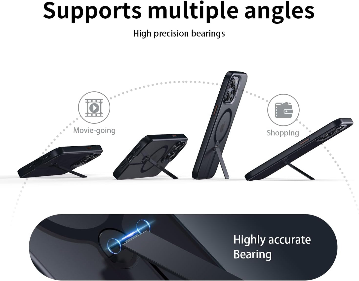 Magnetic phone case for iPhone 14 Pro max, supports wireless charging, 360° rotating invisible bracket, military-grade anti-drop protection Gray