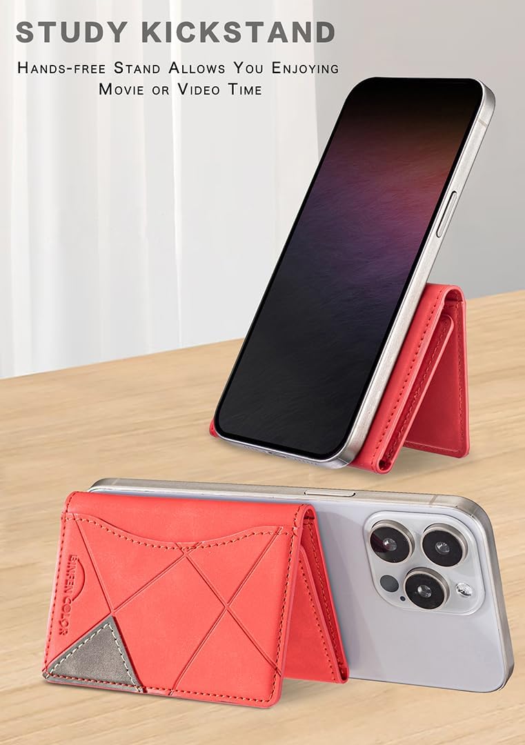 iTape Leather Magnetic Phone Wallet Compatible with Various Phone Models Android and iOS, Ultra-thin Trifold Wallet Card Holder Flip Stand Purple
