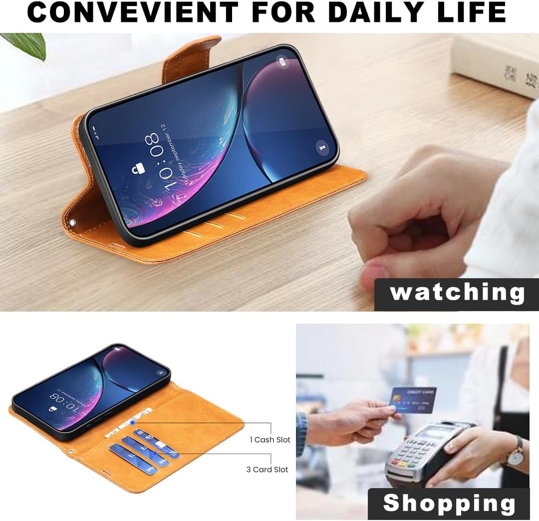 iTape Solid lambskin leather phone case for Samsung Galaxy S25 Edge, snap wallet style case, flip stand shock protection Brown