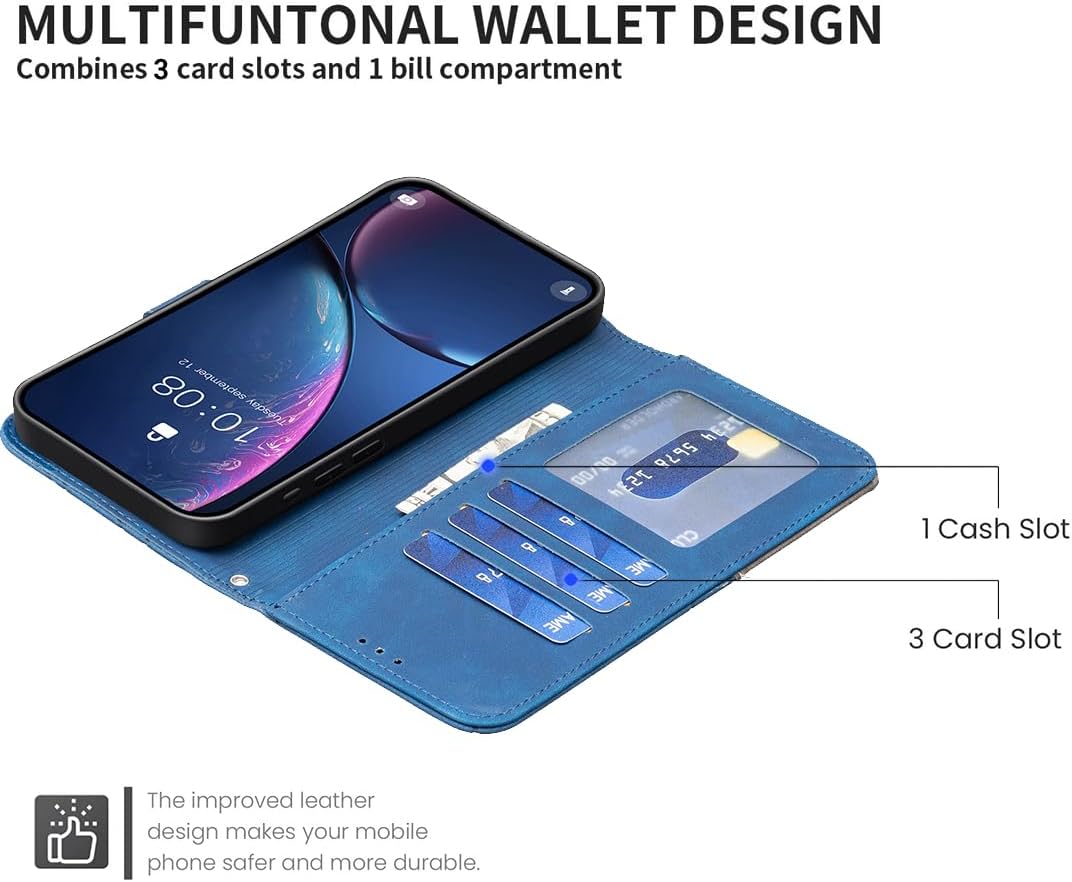 Denim pebbled phone case for iPhone 16E, magnetic buckle wallet case, flip-top stand for shock protection Red
