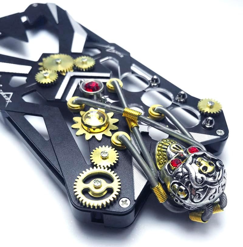 iTape Mechanical gear metal phone case for Samsung Galaxy S23 Ultra, Steampunk Gothic style skull stand phone case for Samsung Galaxy S23 Ultra Black