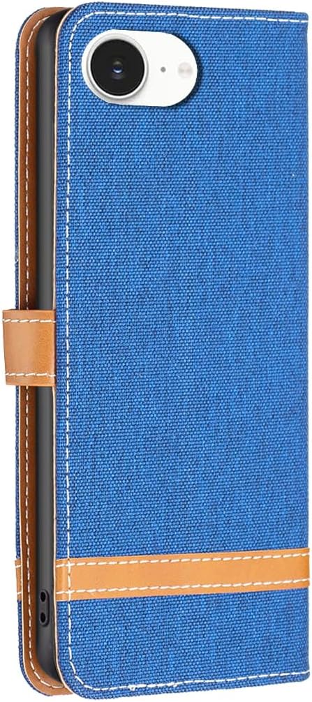 Colorblock Denim Wallet Phone Case for iPhone 16E, Wallet Phone Case Flip Stand, Credit Card Slot Wallet Wrist strap Green