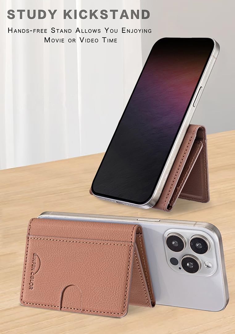 iTape Leather Magnetic Phone Wallet Compatible with Various Phone Models Android and iOS, Solid Color Magnetic Card Holder Ultra-thin Trifold Wallet Card Holder Flip Stand Red