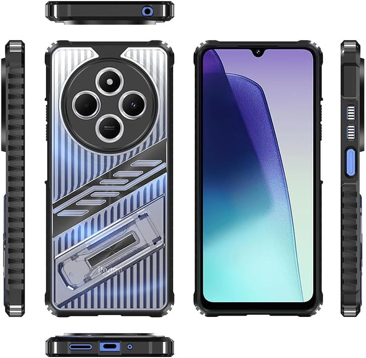 iTape Four-corner airbag anti-fall mobile phone case suitable for Xiaomi Redmi 14C, invisible folding bracket, suitable for Xiaomi Redmi 14C Blue