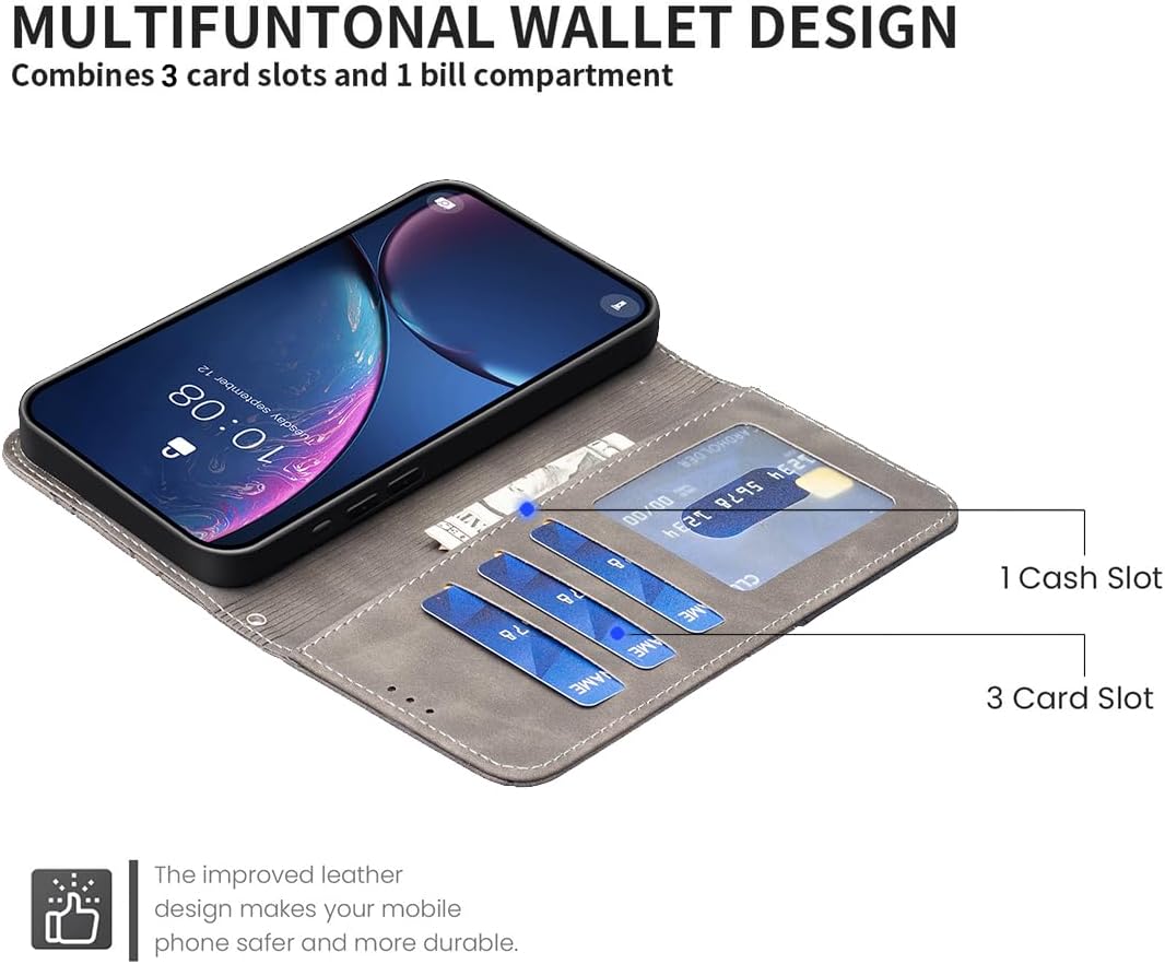 Denim pebbled phone case for iPhone 16E, magnetic buckle wallet case, flip-top stand for shock protection Red