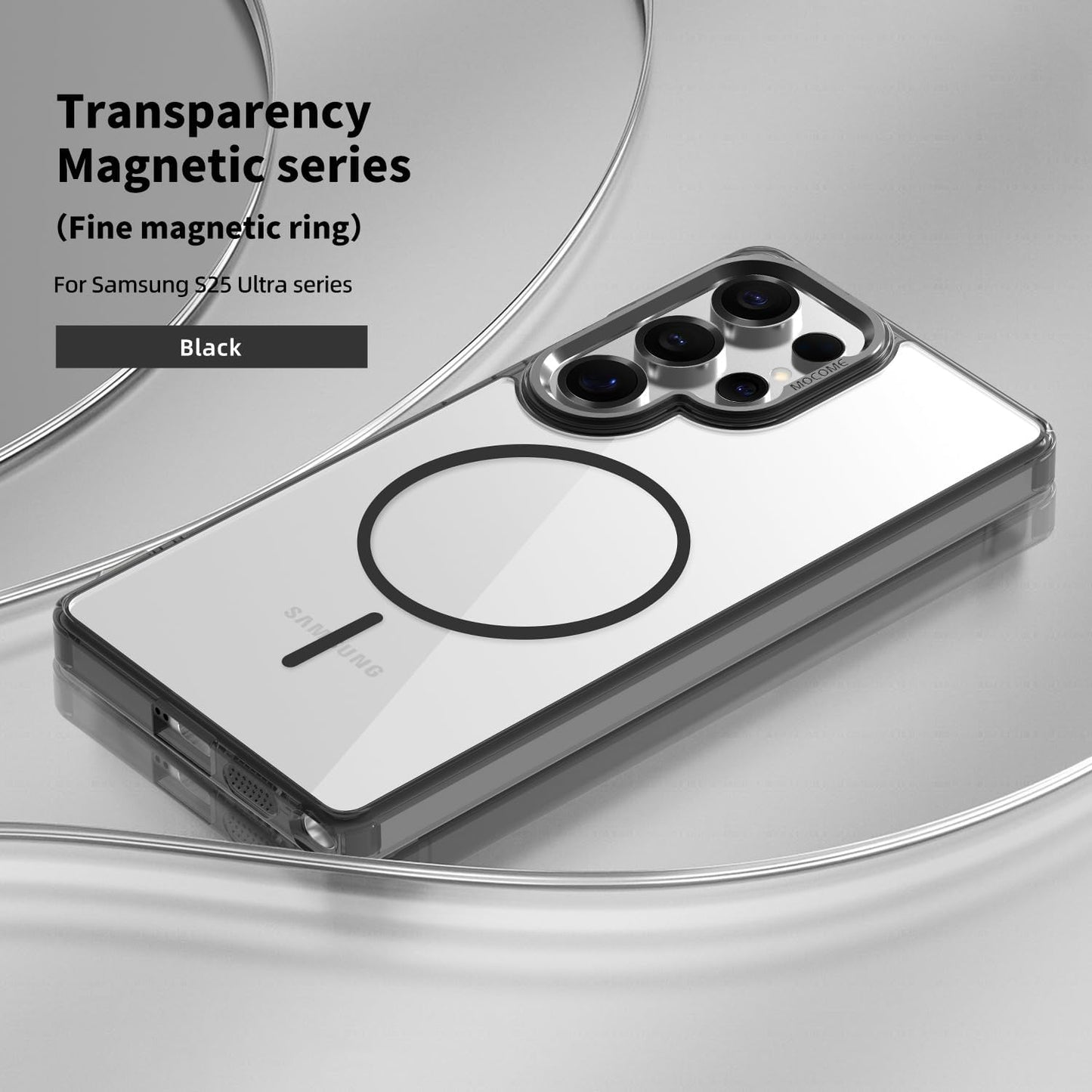 iTape Magnetic transparent phone case for Samsung Galaxy S25 Ultra, supports wireless charging, military-grade drop-proof, Car magnetic bracket 2 in 1 magnetic card holder