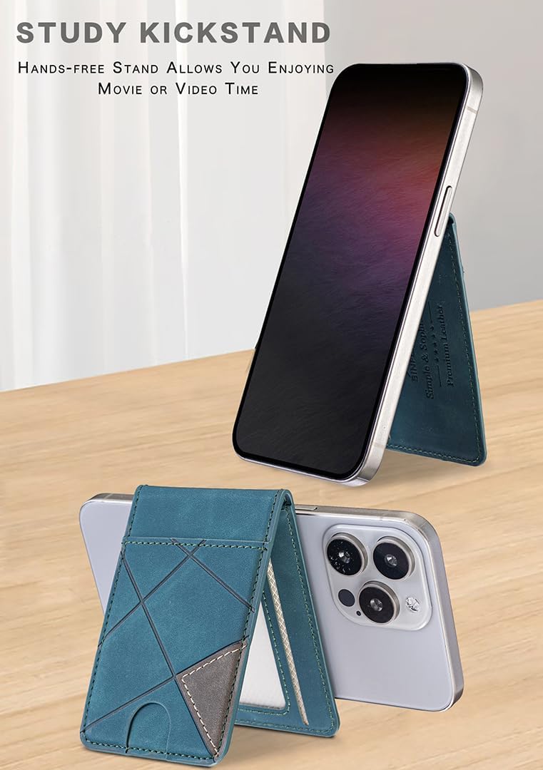 iTape Leather Magnetic Phone Wallet Compatible with Various Phone Models Android and iOS, Magnetic card holder with vertical prism Ultra-thin Trifold Wallet Card Holder Flip Stand Red