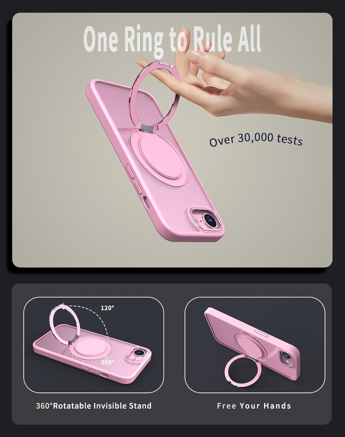 Magnetic phone case for iPhone 16E, mechanical gear 360° rotating bracket supports wireless charging, shockproof ultra-thin shell