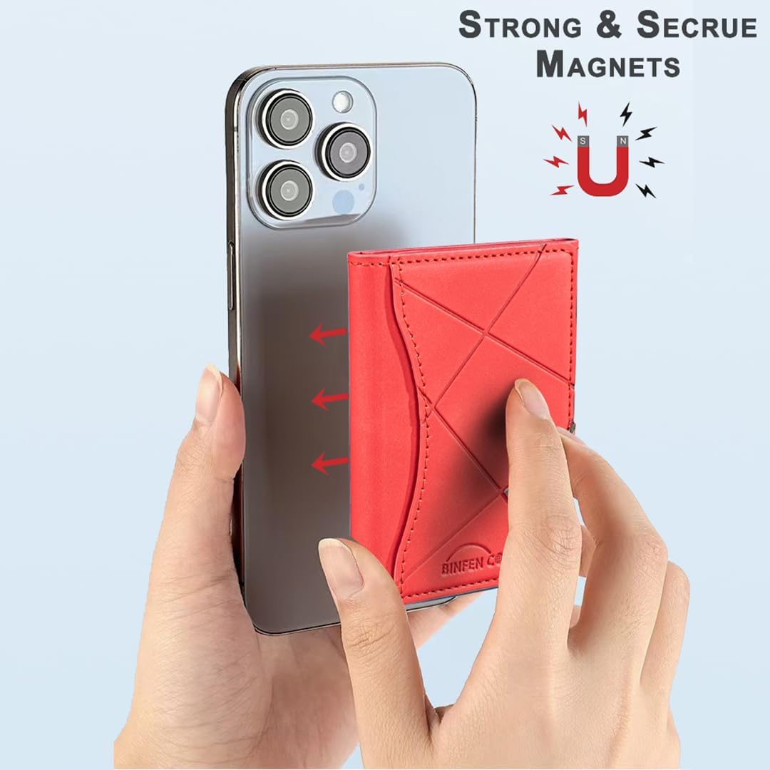 iTape Leather Magnetic Phone Wallet Compatible with Various Phone Models Android and iOS, Ultra-thin Trifold Wallet Card Holder Flip Stand Purple
