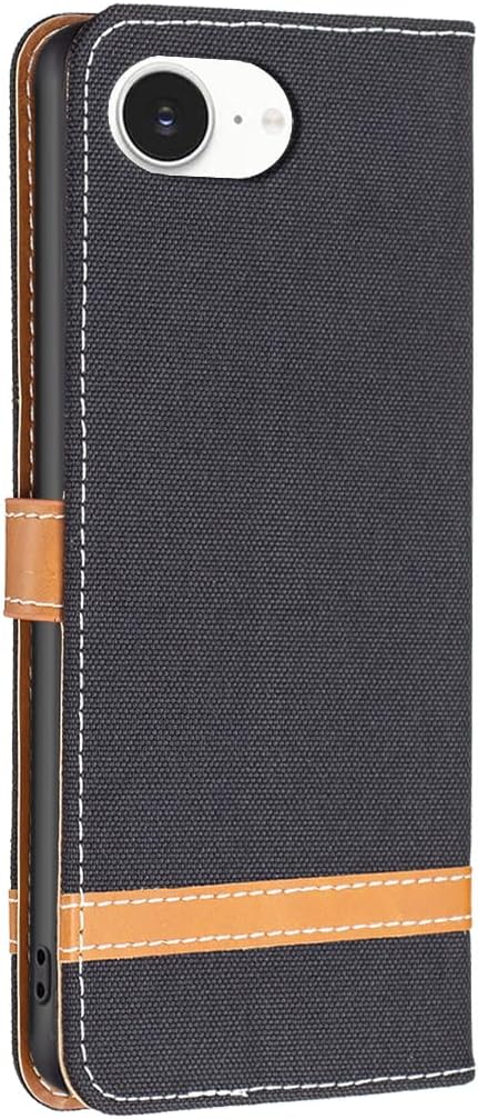 Colorblock Denim Wallet Phone Case for iPhone 16E, Wallet Phone Case Flip Stand, Credit Card Slot Wallet Wrist strap Green