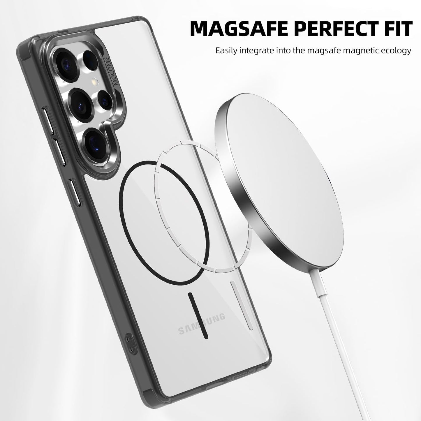 iTape Magnetic transparent phone case for Samsung Galaxy S25 Ultra, supports wireless charging, military-grade drop-proof, Car magnetic bracket 2 in 1 magnetic card holder