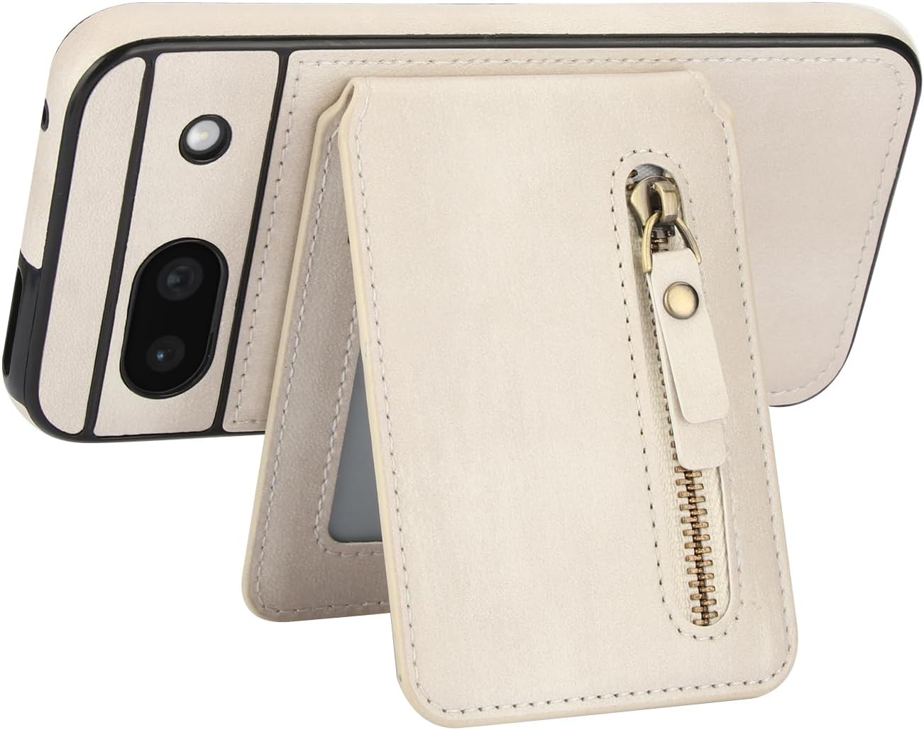 iTape Magnetic card holder phone case suitable for Google Pixel 8A, zipper magnetic split magnetic wallet with adjustable bracket Black