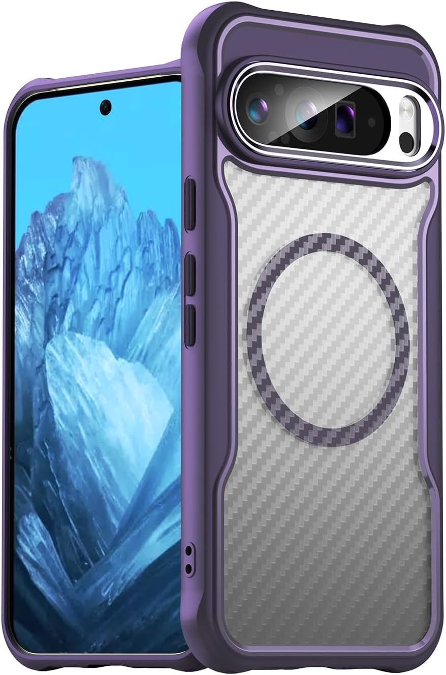 iTape Magnetic carbon fibre case for Google Pixel 9 Pro XL 5G, support wireless charging, carbon fibre shockproof slim case Green