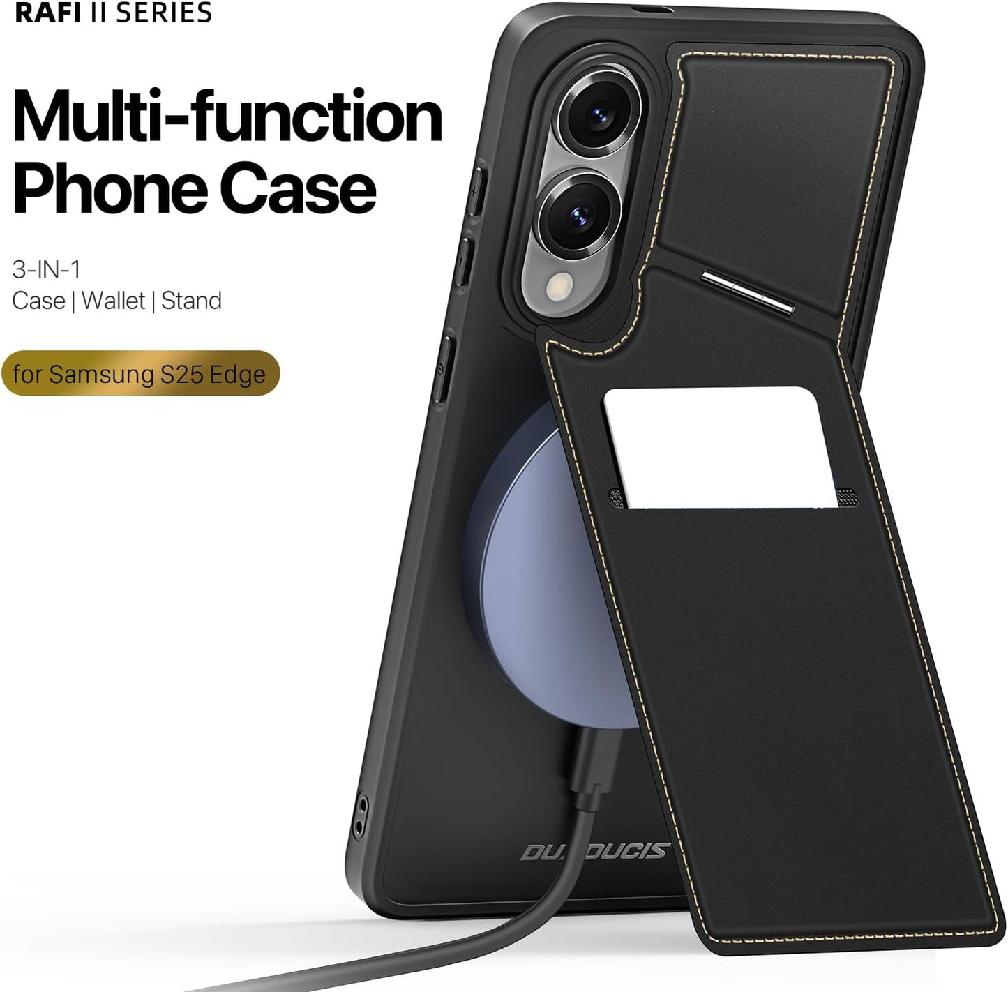 iTape 3 in 1 Magnetic Holder Phone Case for Samsung Galaxy S25 Edge, Wireless Charging Dual Card Phone Case Compatible with Samsung Galaxy S25 Edge RFID anti-theft card Purple