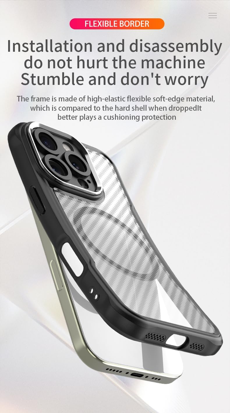 iTape Carbon fiber phone case for iPhone16 Pro, double-layer shockproof airbag anti-drop protective case, heavy-duty ultra-thin TPU shell, supports wireless charging Purple