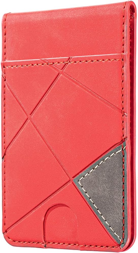iTape Leather Magnetic Phone Wallet Compatible with Various Phone Models Android and iOS, Magnetic card holder with vertical prism Ultra-thin Trifold Wallet Card Holder Flip Stand Red