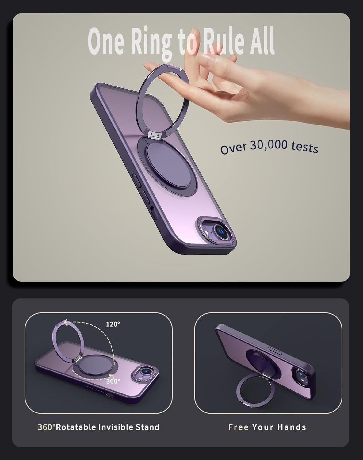 Magnetic phone case for iPhone 16E, mechanical gear 360° rotating bracket supports wireless charging, shockproof ultra-thin shell