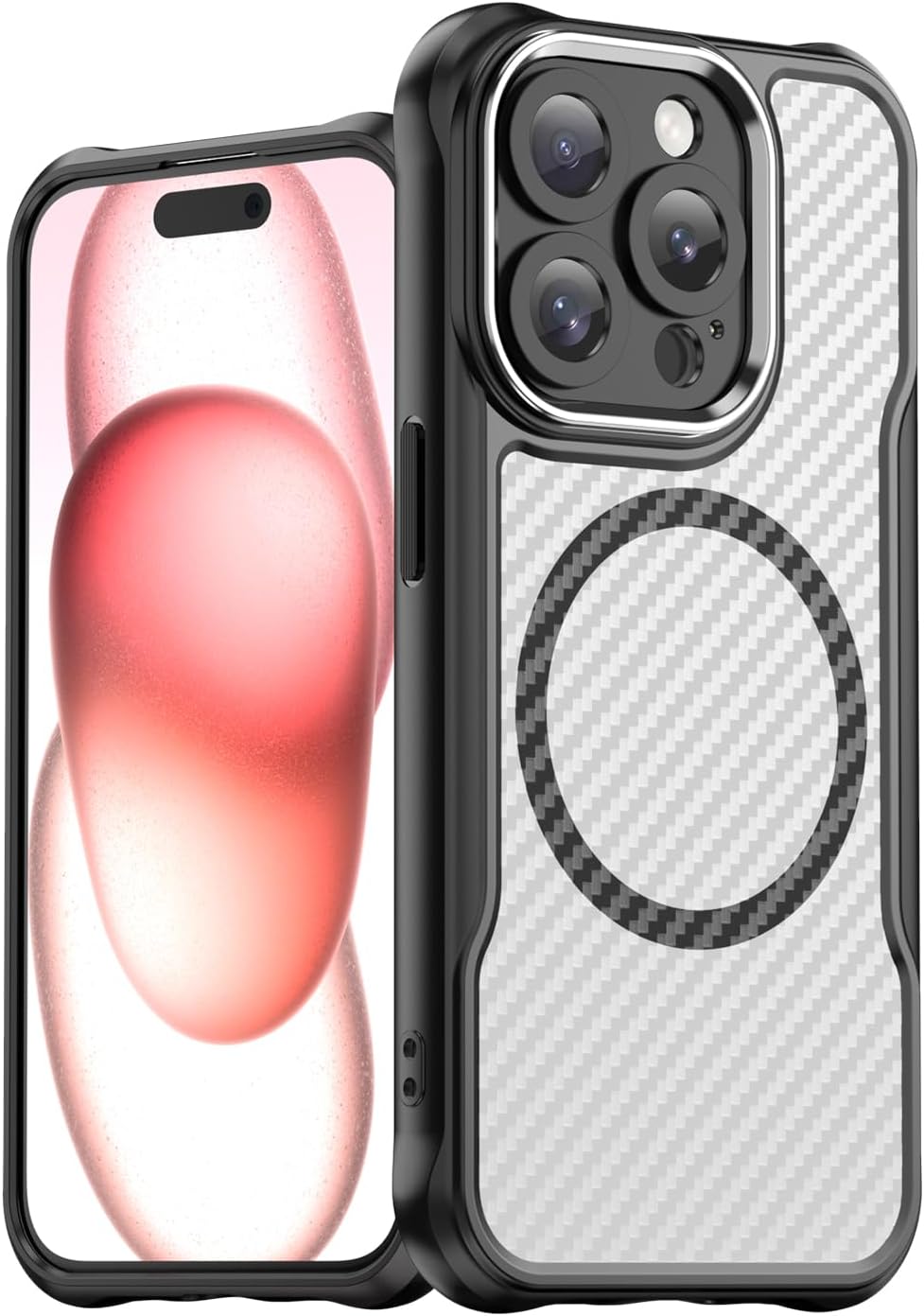 Magnetic carbon fibre case for iPhone 15 Pro, support wireless charging, carbon fibre shockproof slim case Blue