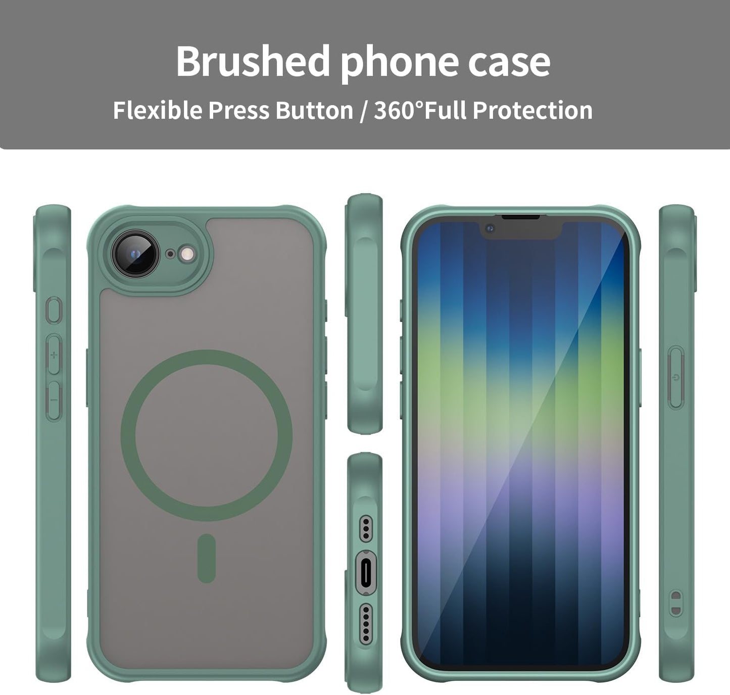 Magnetic translucent case for iPhone 16E, supports wireless charging, Shockproof slim protective case for iPhone 16E Shock-resistant slim case Purple