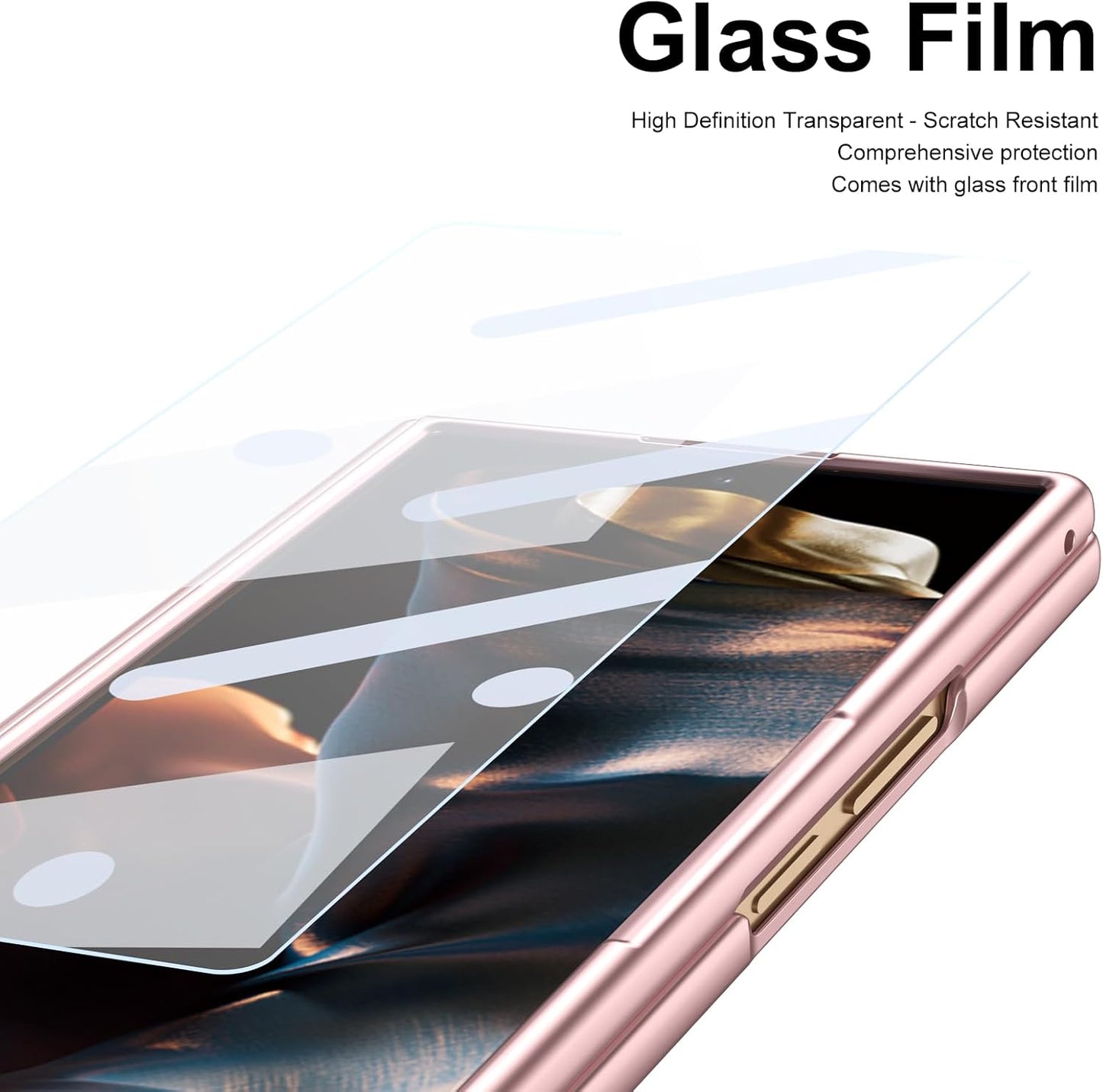 iTape Lightweight phone case for Samsung W25, hinged case supports wireless charging with lens protection, screen protector, complimentary stylus, drop-proof and fingerprint resistant Gold