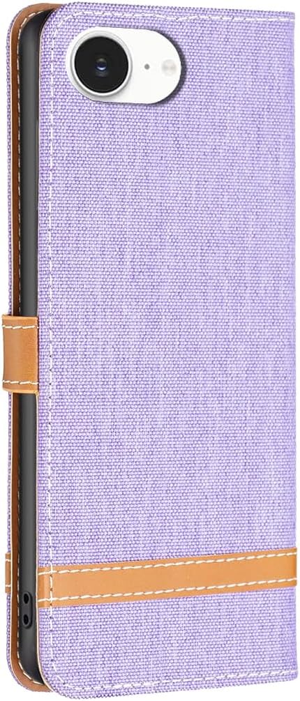 Colorblock Denim Wallet Phone Case for iPhone 16E, Wallet Phone Case Flip Stand, Credit Card Slot Wallet Wrist strap Green