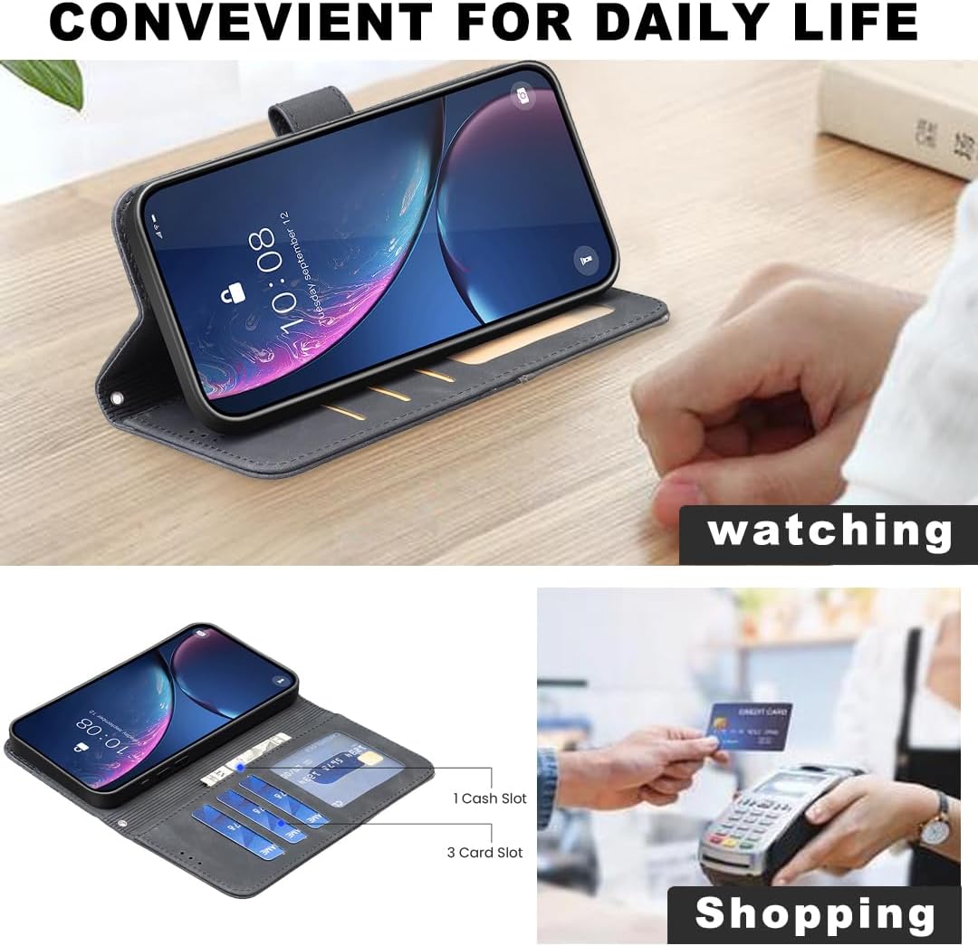 Denim pebbled phone case for iPhone 16E, magnetic buckle wallet case, flip-top stand for shock protection Red