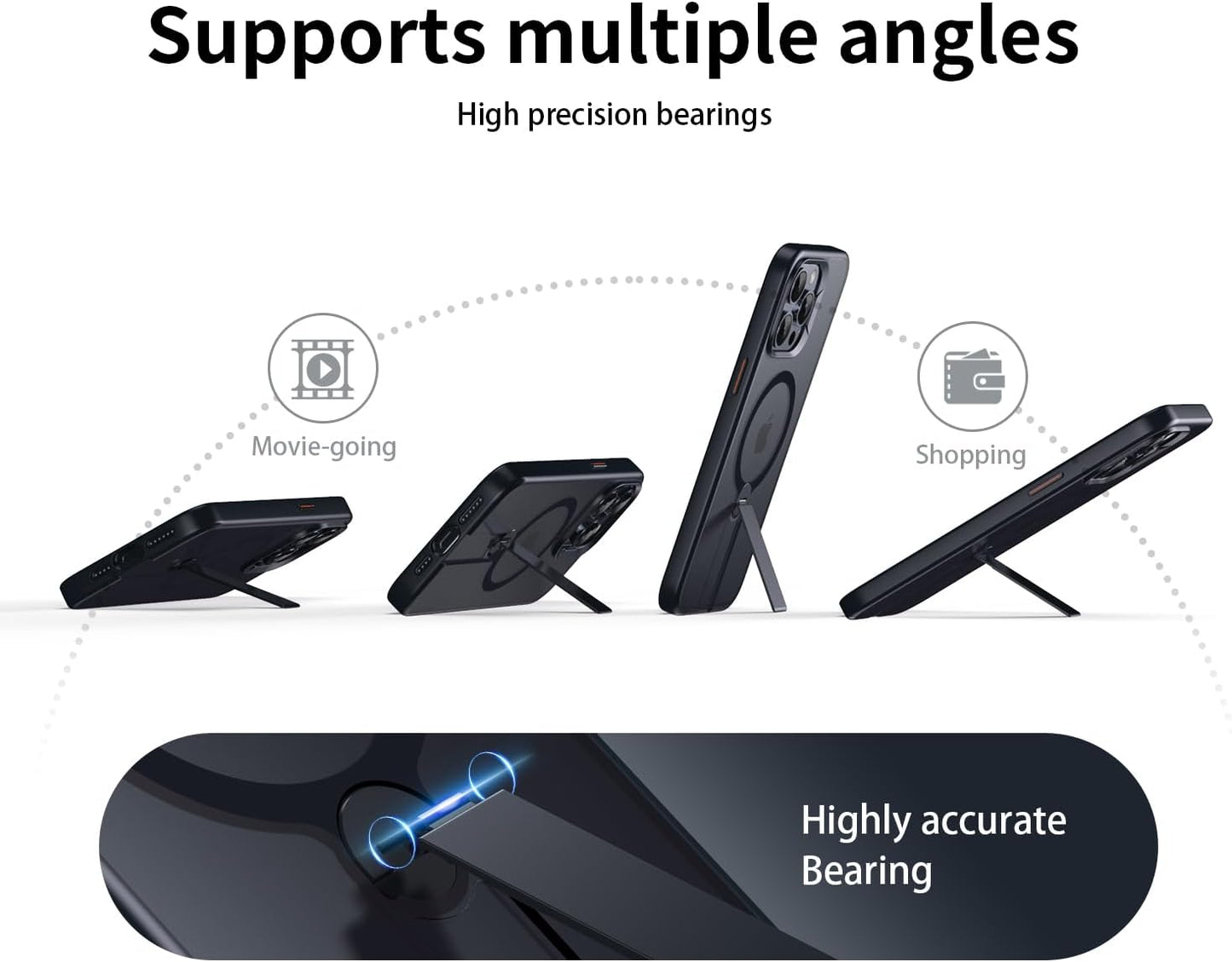 Magnetic phone case for iPhone 15 Pro max, supports wireless charging, 360° rotating invisible bracket, military-grade anti-drop protection Black